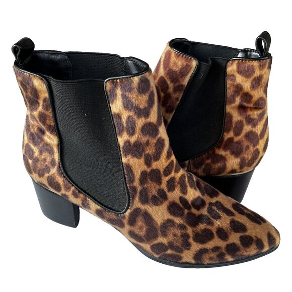NINE WEST Hartyn Leopard Ankle Boots Pointed Toe Slip-on Booties Size 8 - Picture 2 of 13